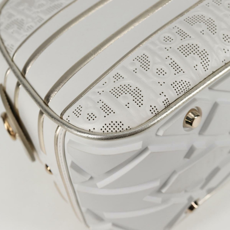 【日本直送】Christian Dior 中型經典保齡球包，皮革材質，白色金色，正品，貨號 121262M-14