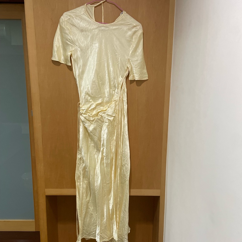 Acne studios satin wrap dress baby yellow-5