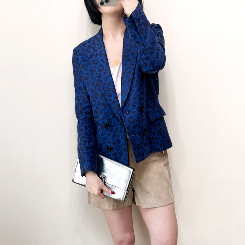 3.1 PHILLIP LIM 深藍豹紋緹花西裝外套 4/36/S/M-0