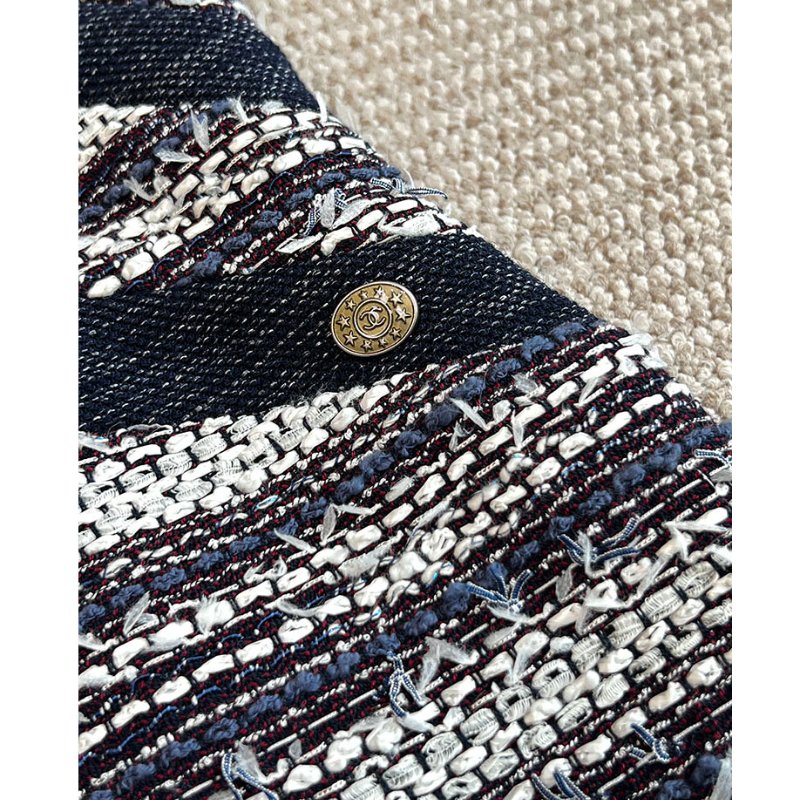 CHANEL TWEED 深藍牛仔毛呢短袖洋裝 36/S/M-11