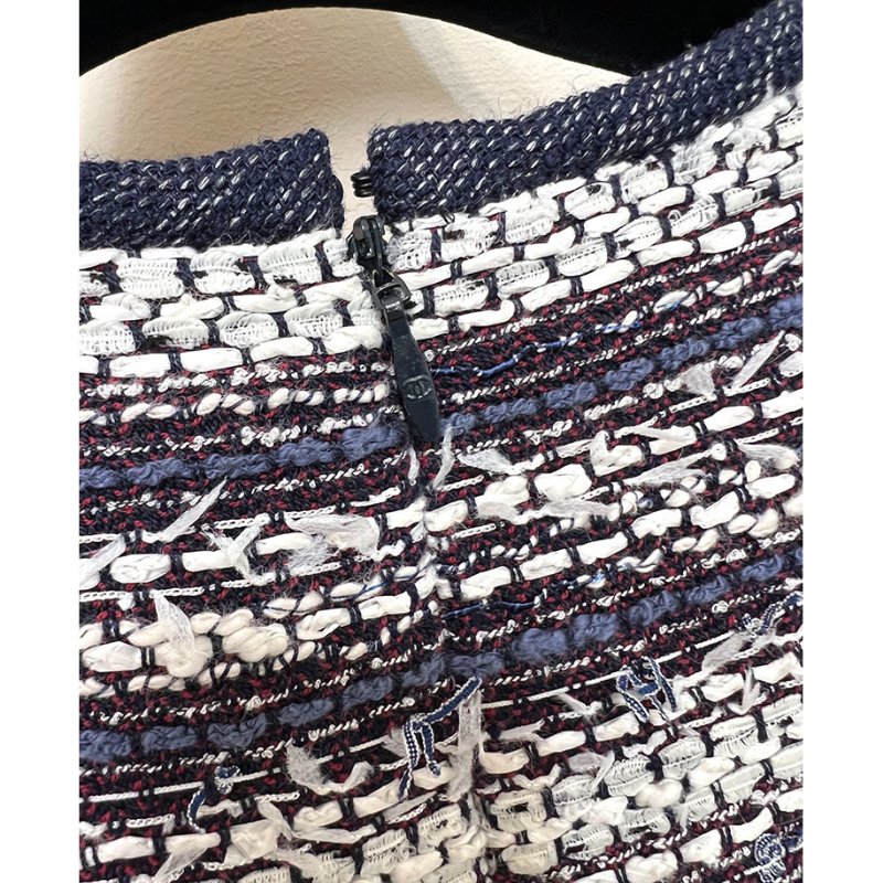 CHANEL TWEED 深藍牛仔毛呢短袖洋裝 36/S/M-13