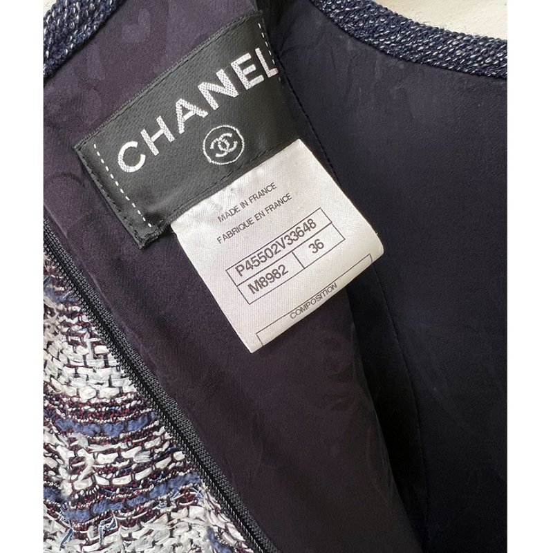 CHANEL TWEED 深藍牛仔毛呢短袖洋裝 36/S/M-14