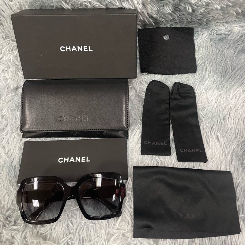 香奈兒Chanel 方框珍珠山茶花愛心墨鏡-8