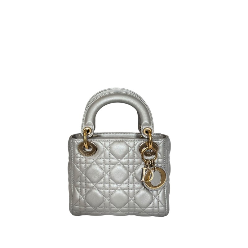 【DIOR】Lady Dior 灰色小牛皮 金扣 戴妃包(二手)K2911-0
