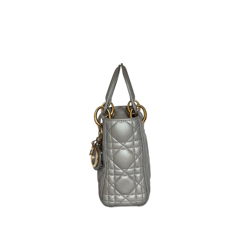 【DIOR】Lady Dior 灰色小牛皮 金扣 戴妃包(二手)K2911-2