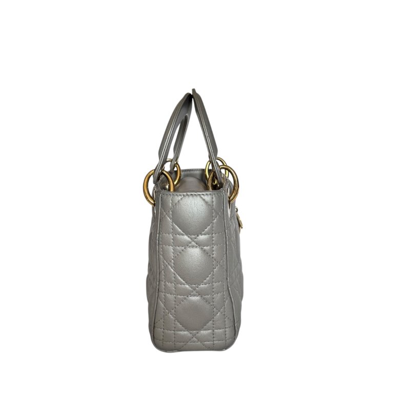 【DIOR】Lady Dior 灰色小牛皮 金扣 戴妃包(二手)K2911-4