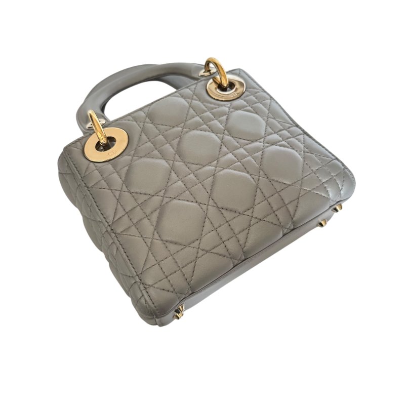 【DIOR】Lady Dior 灰色小牛皮 金扣 戴妃包(二手)K2911-5