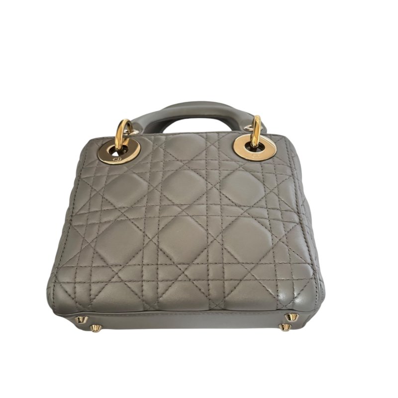 【DIOR】Lady Dior 灰色小牛皮 金扣 戴妃包(二手)K2911-6