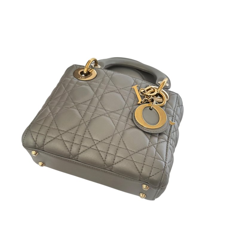 【DIOR】Lady Dior 灰色小牛皮 金扣 戴妃包(二手)K2911-8