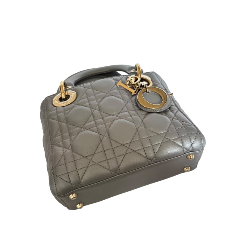 【DIOR】Lady Dior 灰色小牛皮 金扣 戴妃包(二手)K2911-9