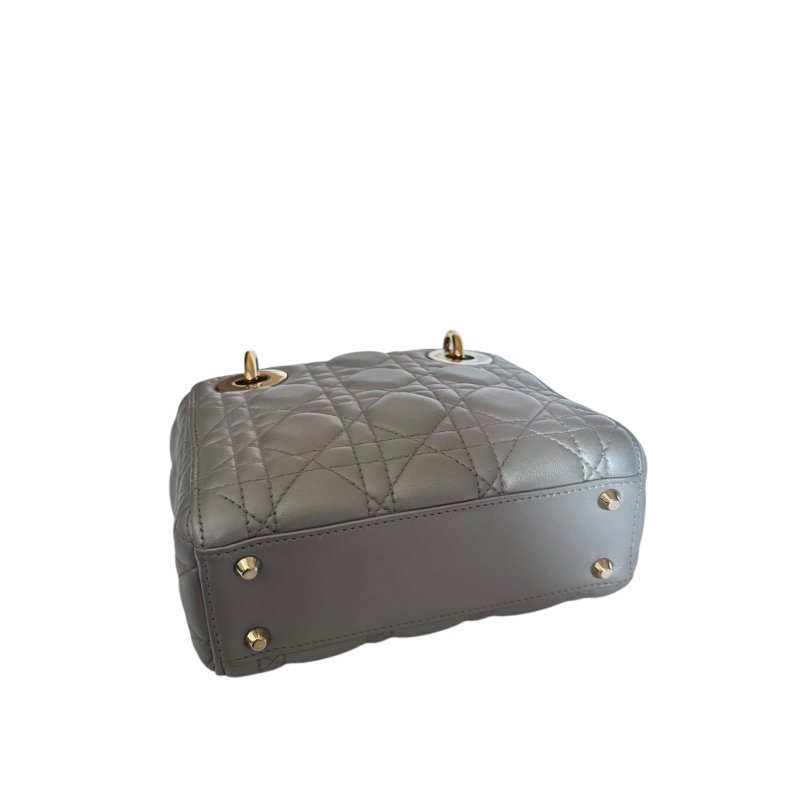 【DIOR】Lady Dior 灰色小牛皮 金扣 戴妃包(二手)K2911-12