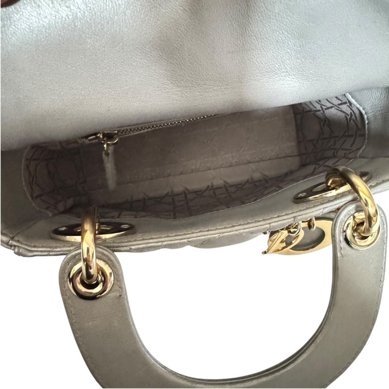【DIOR】Lady Dior 灰色小牛皮 金扣 戴妃包(二手)K2911-13