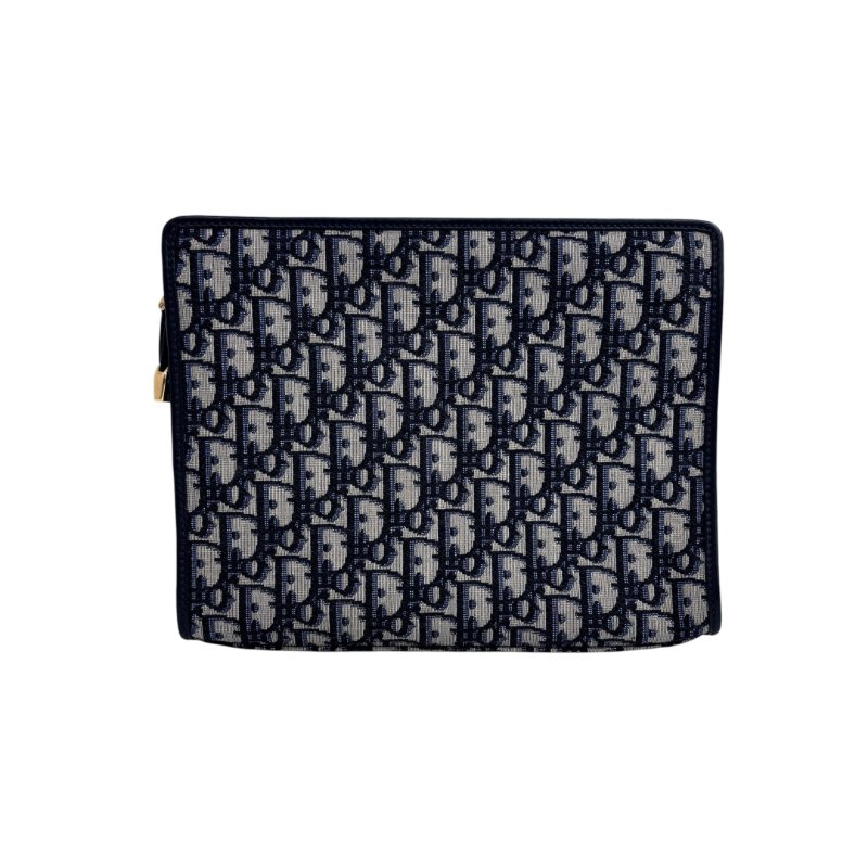 【DIOR】Oblique 藍色帆布 金扣 手拿包 Clutch（二手）M2993-1