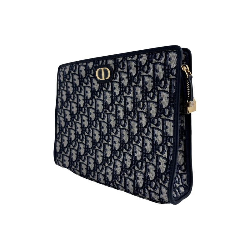 【DIOR】Oblique 藍色帆布 金扣 手拿包 Clutch（二手）M2993-2