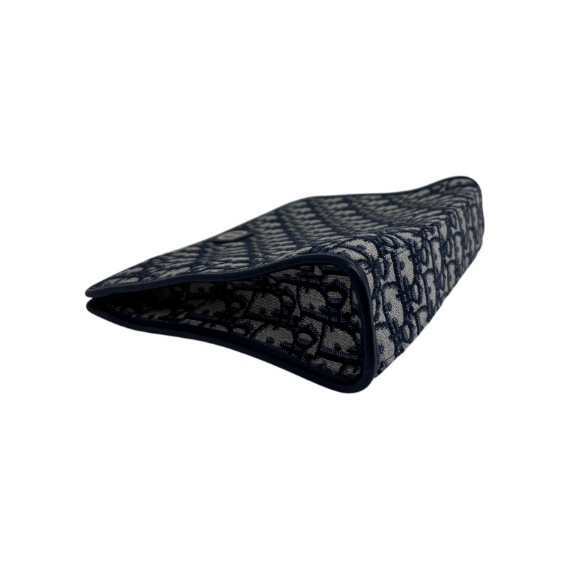 【DIOR】Oblique 藍色帆布 金扣 手拿包 Clutch（二手）M2993-4