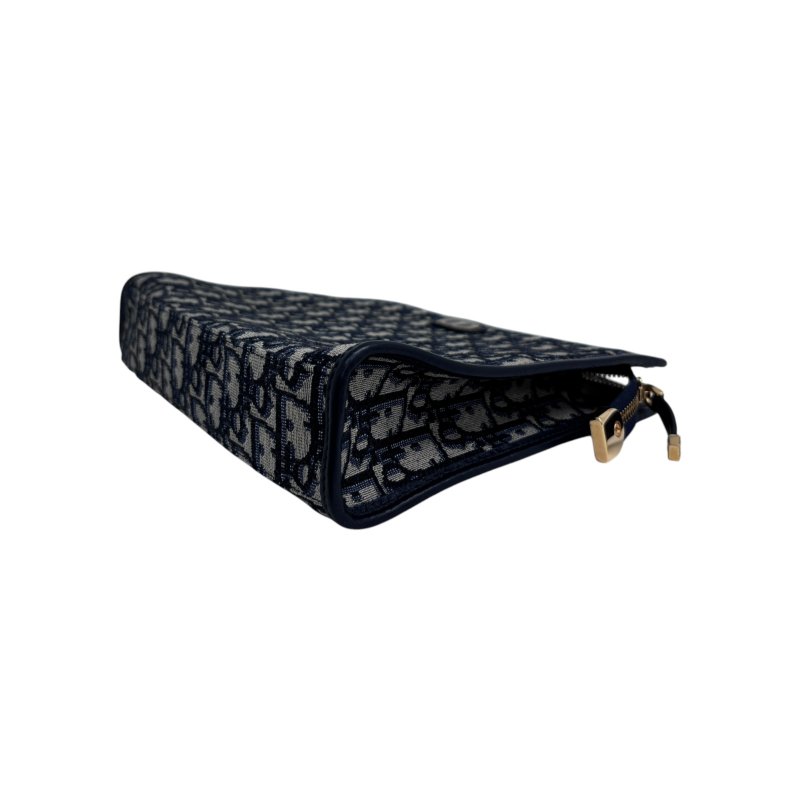 【DIOR】Oblique 藍色帆布 金扣 手拿包 Clutch（二手）M2993-5