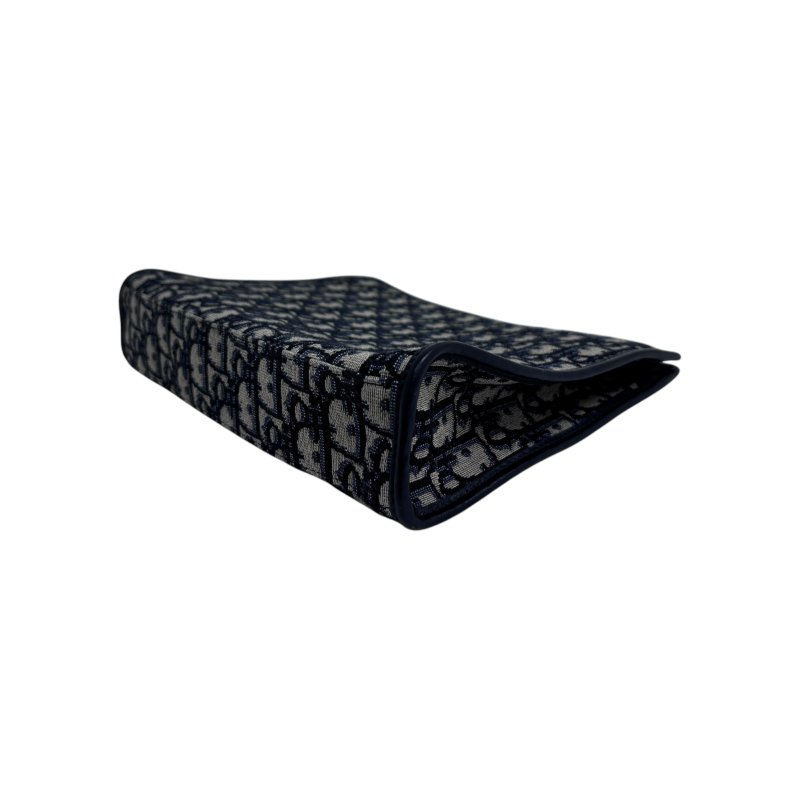 【DIOR】Oblique 藍色帆布 金扣 手拿包 Clutch（二手）M2993-8