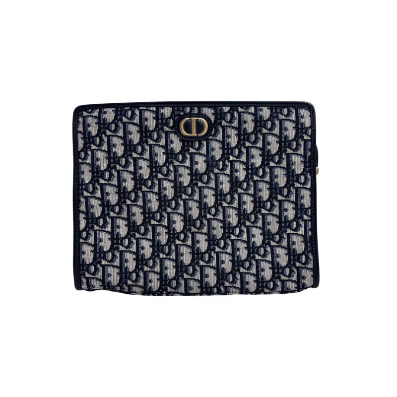 【DIOR】Oblique 藍色帆布 金扣 手拿包 Clutch（二手）M2993-14