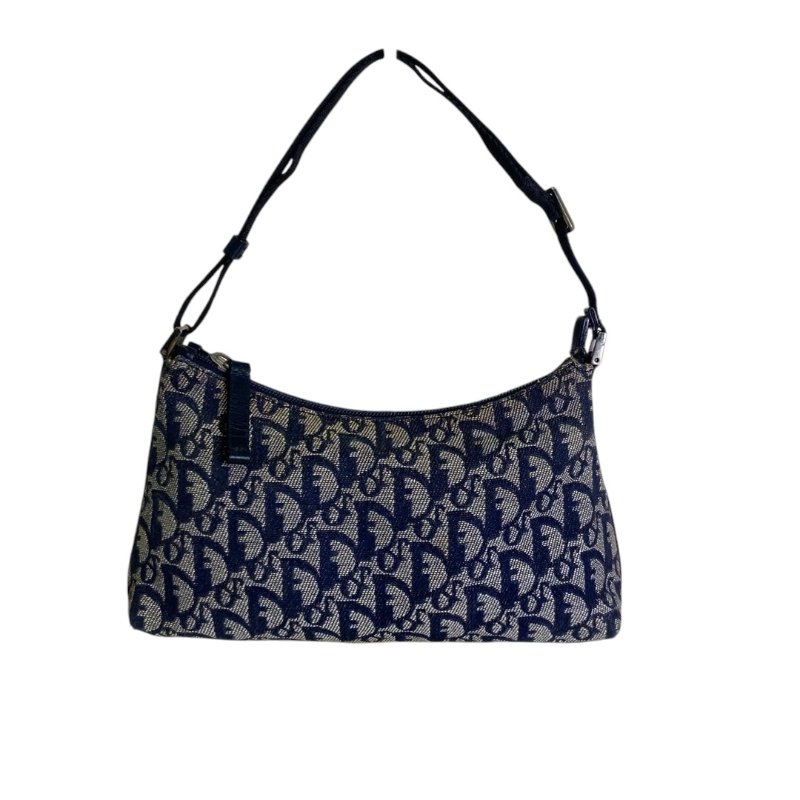 【DIOR】Oblique 藍色帆布 銀扣 腋下包 Hobo（二手）K2775-0