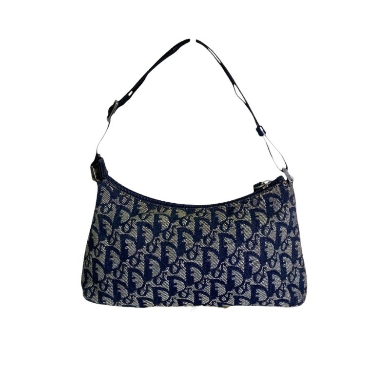 【DIOR】Oblique 藍色帆布 銀扣 腋下包 Hobo（二手）K2775-1