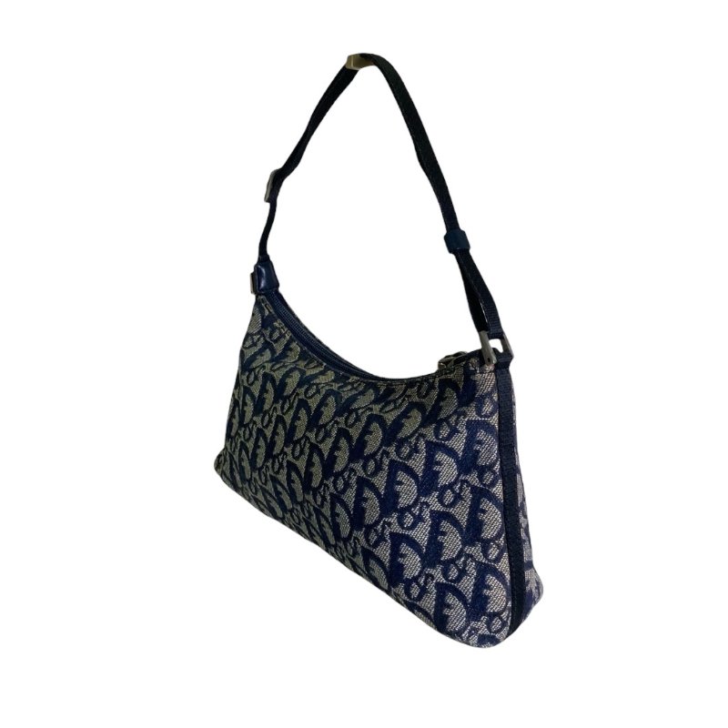 【DIOR】Oblique 藍色帆布 銀扣 腋下包 Hobo（二手）K2775-2