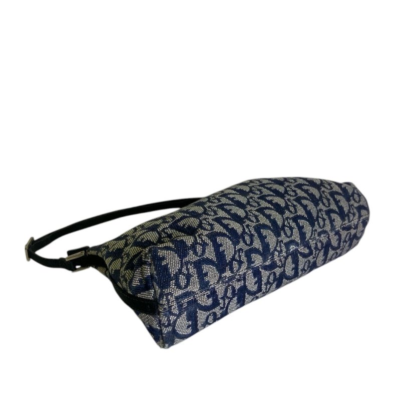 【DIOR】Oblique 藍色帆布 銀扣 腋下包 Hobo（二手）K2775-5