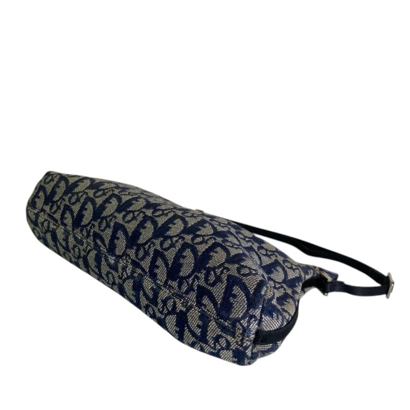 【DIOR】Oblique 藍色帆布 銀扣 腋下包 Hobo（二手）K2775-6