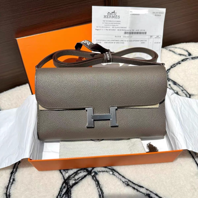 有購證💓 全新Y刻愛馬仕Hermes 8F 錫器灰 銀扣 Constance to go斜挎包 epsom皮-0