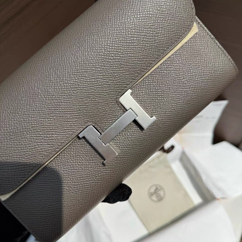 有購證💓 全新Y刻愛馬仕Hermes 8F 錫器灰 銀扣 Constance to go斜挎包 epsom皮-2