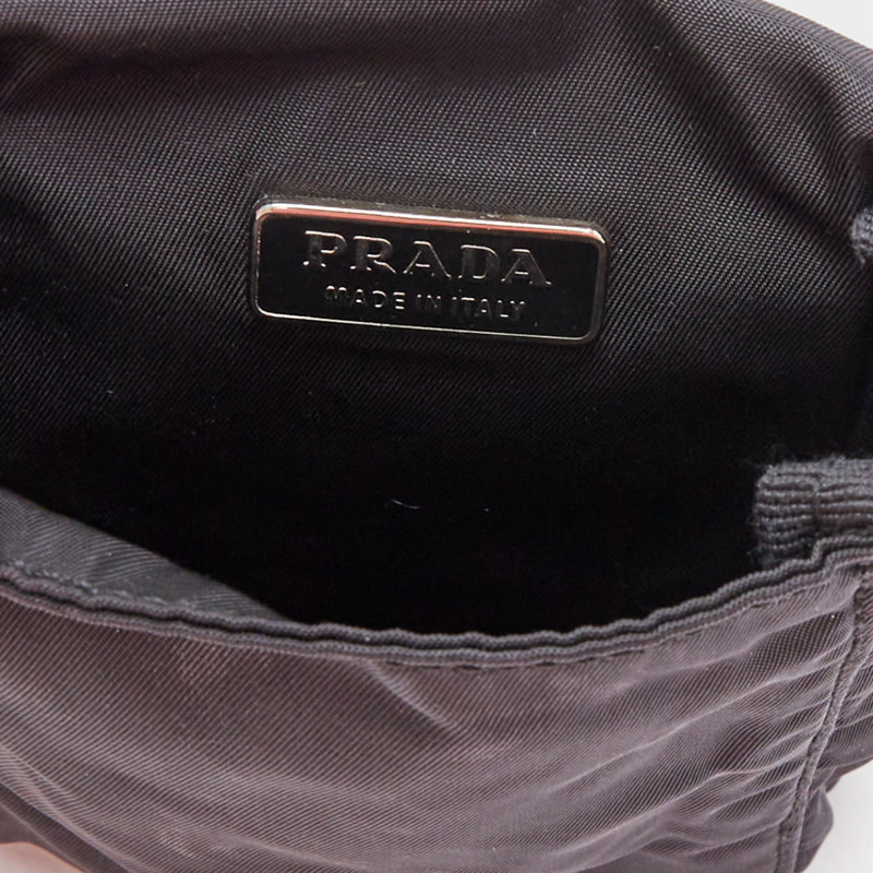 rare PRADA black nylon silver triangle logo leather triple pouch waist bag-7