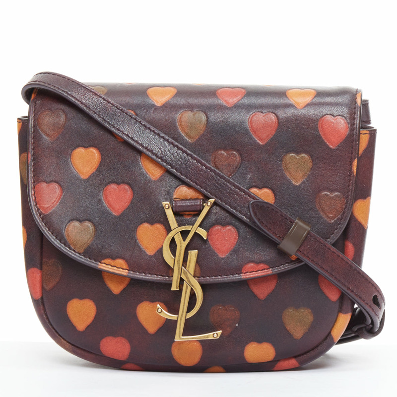 SAINT LAURENT Kaia brown heart embossed print YSL crossbody bag-0