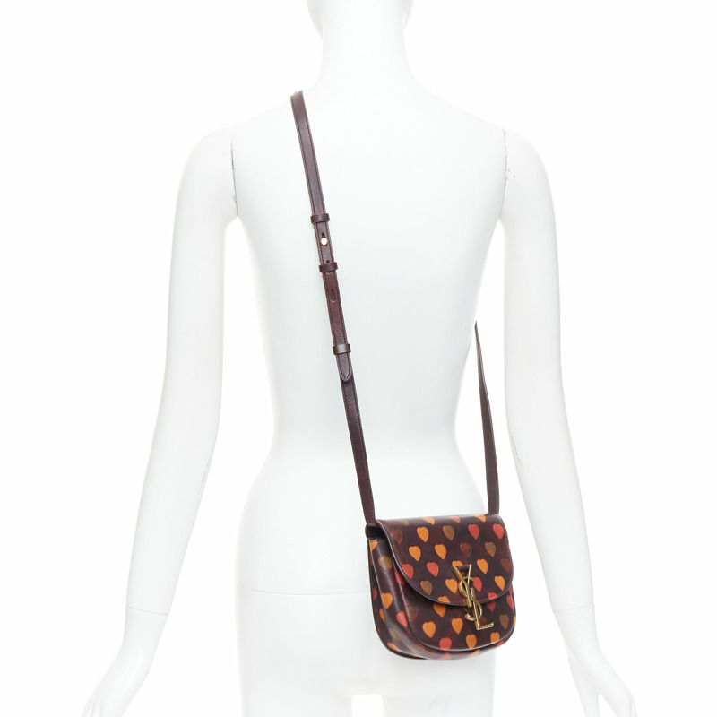 SAINT LAURENT Kaia brown heart embossed print YSL crossbody bag-1