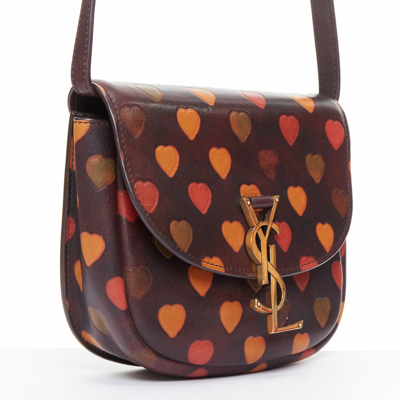 SAINT LAURENT Kaia brown heart embossed print YSL crossbody bag-2