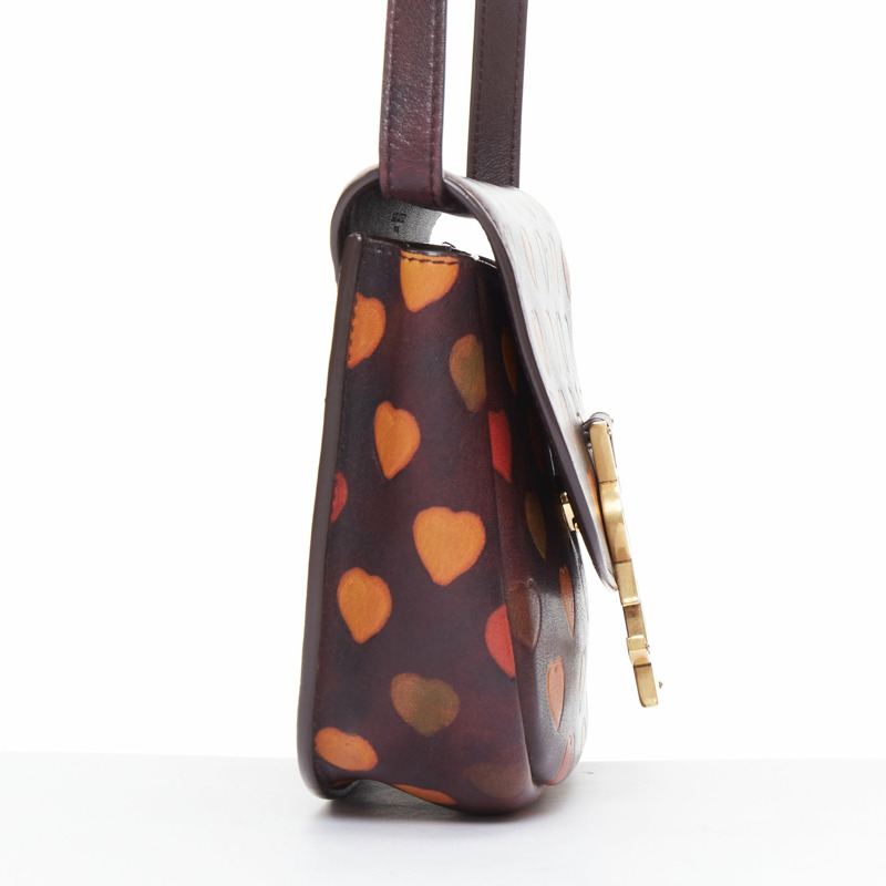 SAINT LAURENT Kaia brown heart embossed print YSL crossbody bag-3