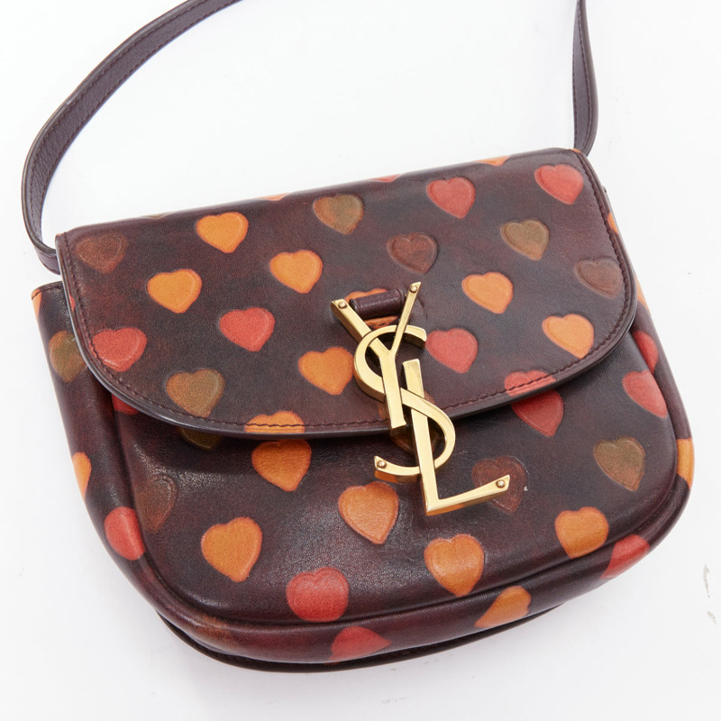 SAINT LAURENT Kaia brown heart embossed print YSL crossbody bag-6