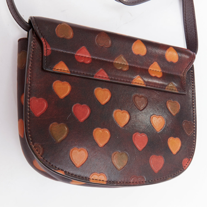SAINT LAURENT Kaia brown heart embossed print YSL crossbody bag-8
