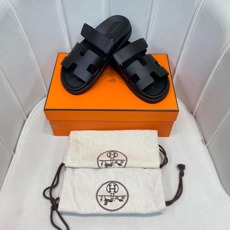 HERMES POP H 黑色拖鞋 二舅鞋 X654-0