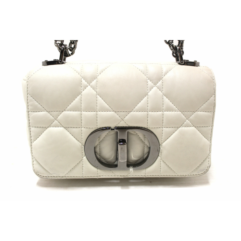 Christian Dior White Lambskin Leather Small Caro Shoulder Crossbody Bag-0