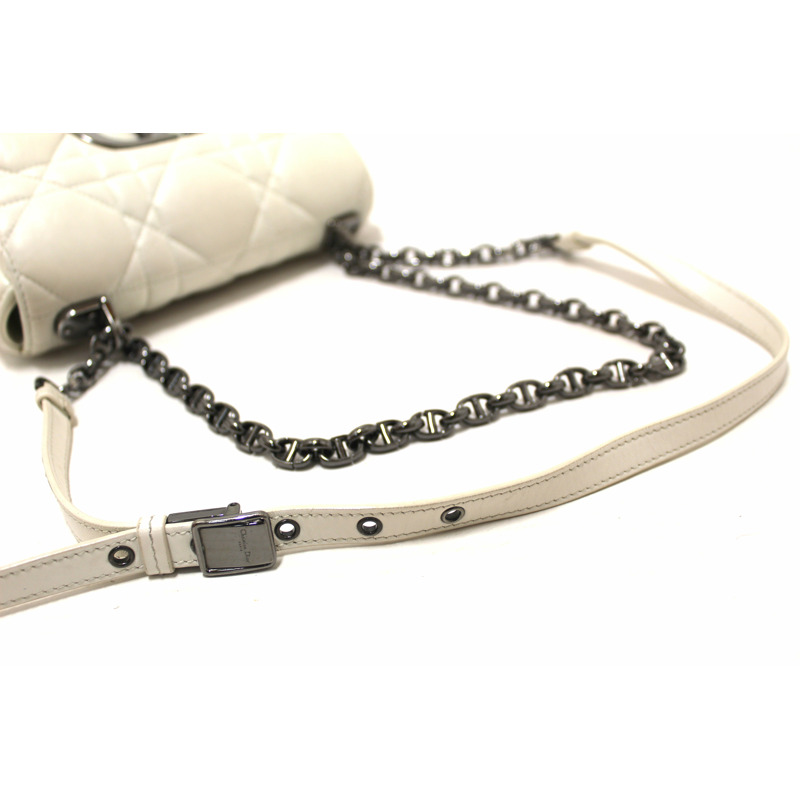 Christian Dior White Lambskin Leather Small Caro Shoulder Crossbody Bag-11