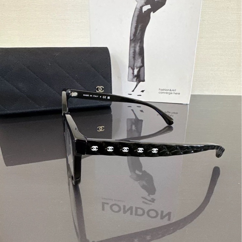 🆕99新⭐️Chanel菱格紋紋鏡腿黑色方框眼鏡🤓-1