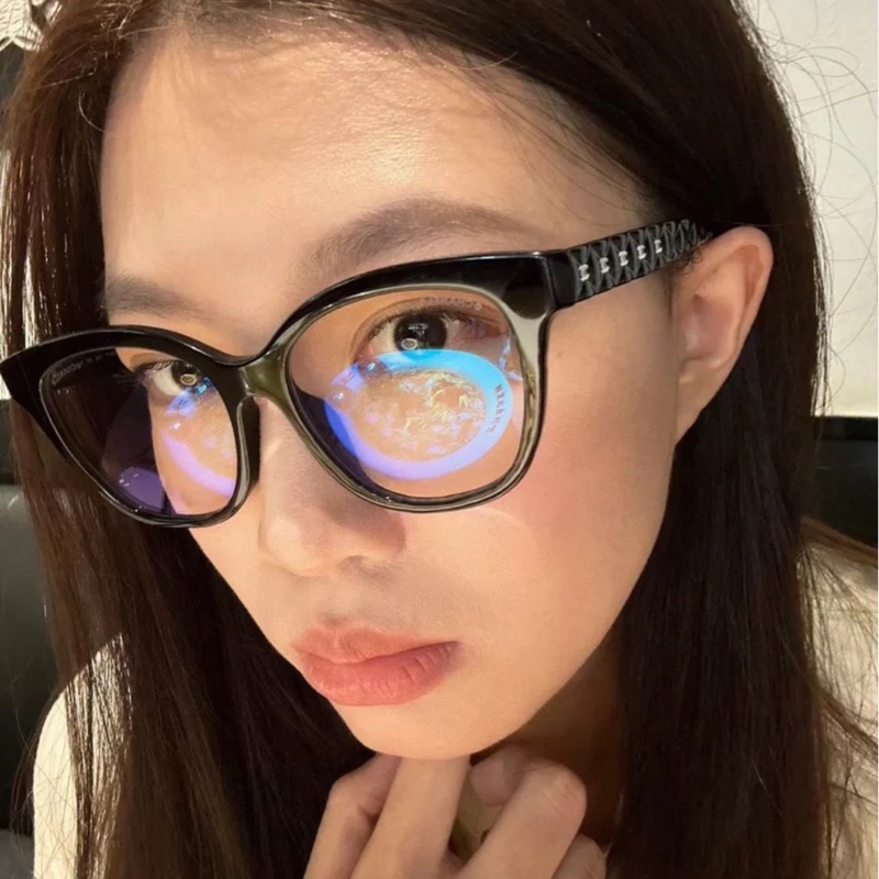 🆕99新⭐️Chanel菱格紋紋鏡腿黑色方框眼鏡🤓-3