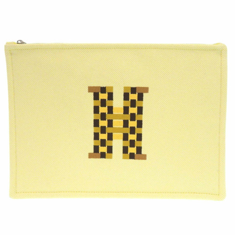 像新的一樣 Hermes H Tissage 扁平小袋，棉質，黃色，1089HERMES