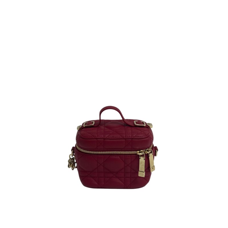【DIOR】紅色小牛皮 金扣 Vanity Bag 化妝包（二手）K2820-0