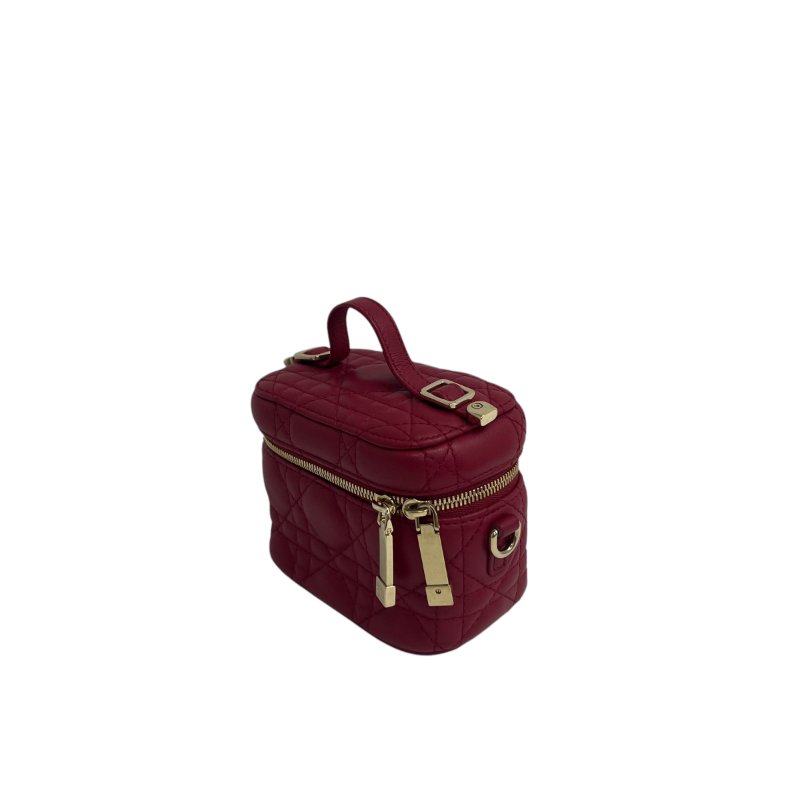 【DIOR】紅色小牛皮 金扣 Vanity Bag 化妝包（二手）K2820-1