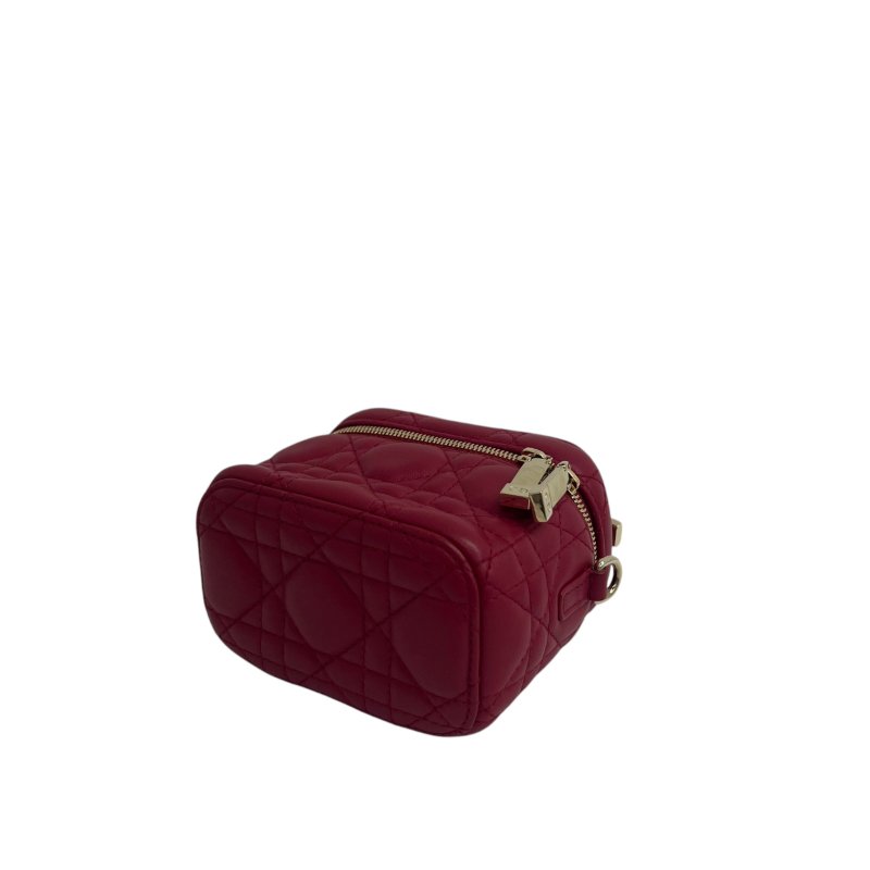 【DIOR】紅色小牛皮 金扣 Vanity Bag 化妝包（二手）K2820-6