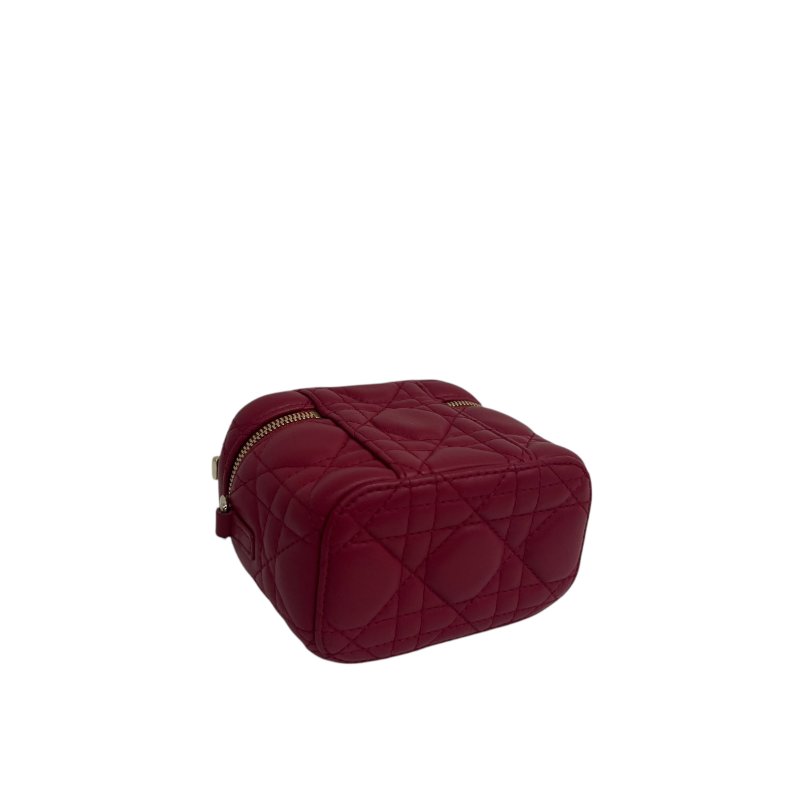 【DIOR】紅色小牛皮 金扣 Vanity Bag 化妝包（二手）K2820-7