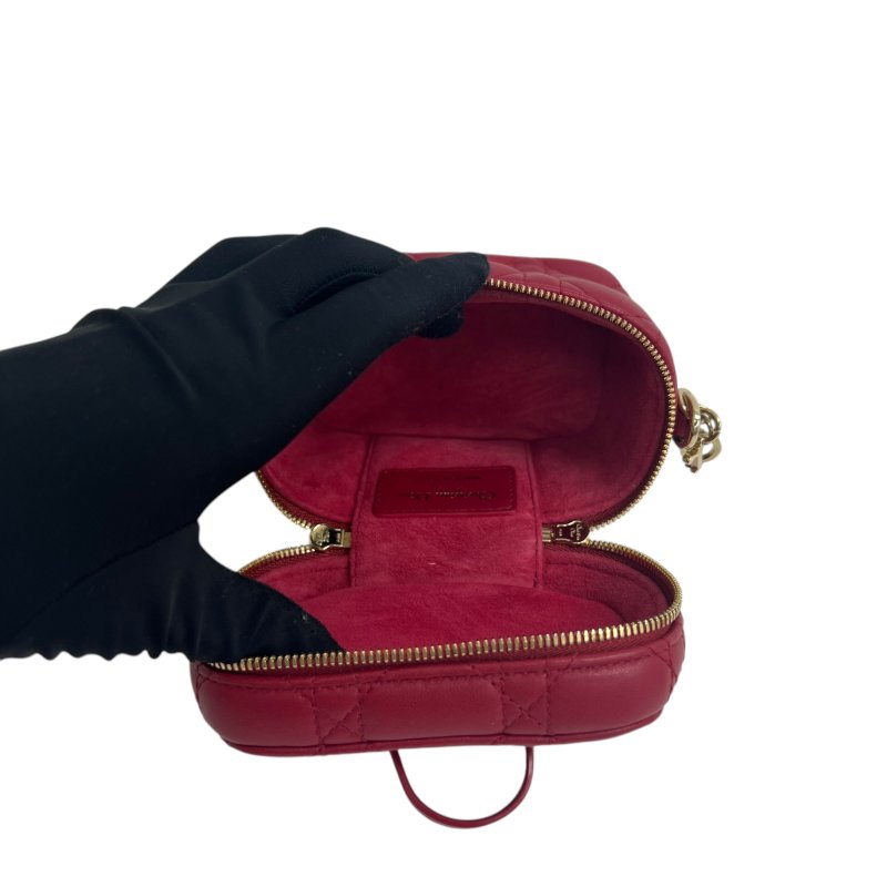 【DIOR】紅色小牛皮 金扣 Vanity Bag 化妝包（二手）K2820-13