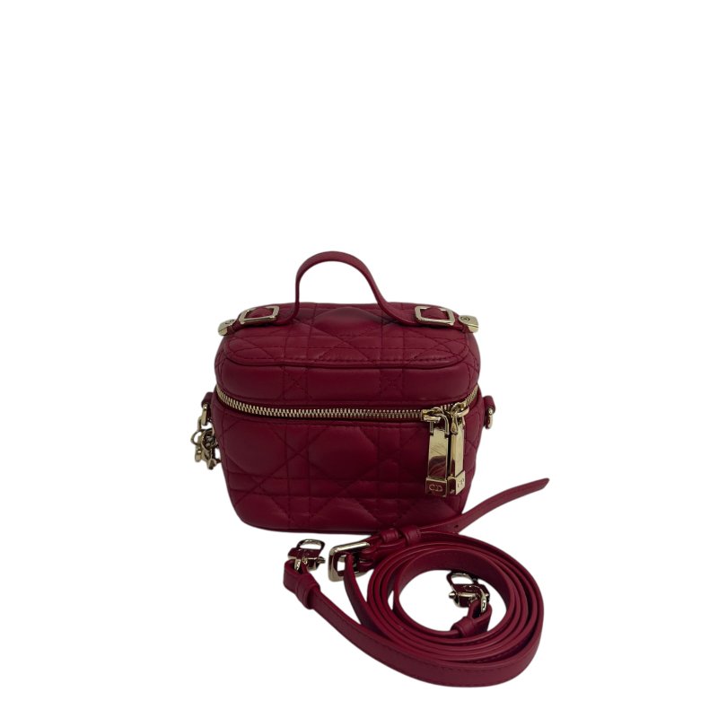 【DIOR】紅色小牛皮 金扣 Vanity Bag 化妝包（二手）K2820-14