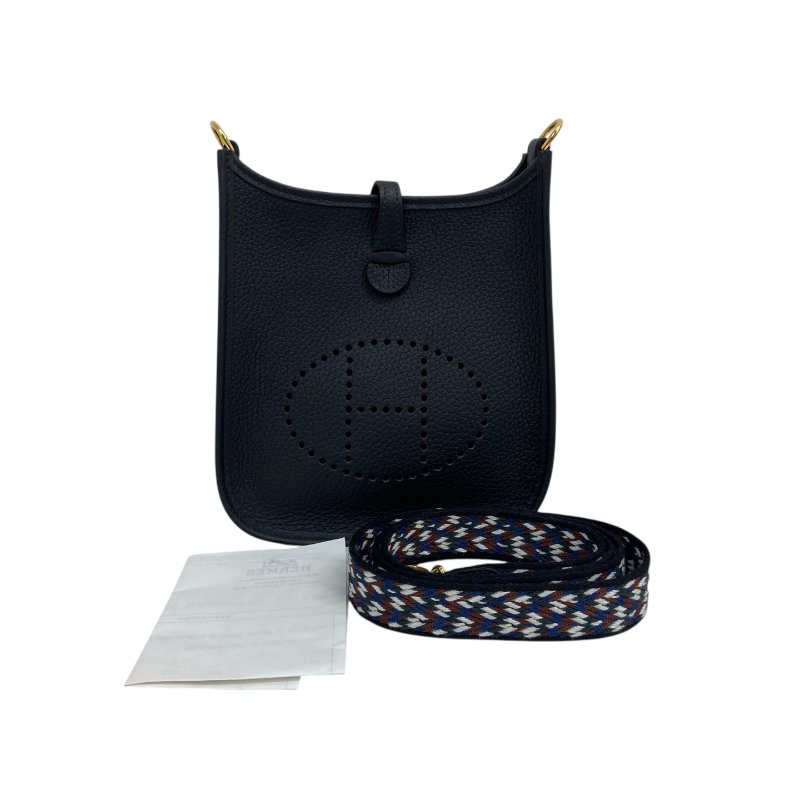 【HERMÈS】Evelyn Mini 藍色 金扣 Clemence 伊芙琳迷你包(二手)J2549-3