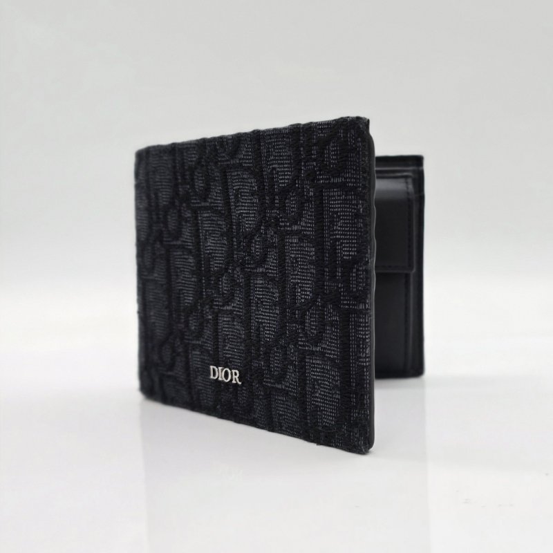 全💗送禮【購證配件齊全】Dior 黑色經典花紋帆布短錢夾-1